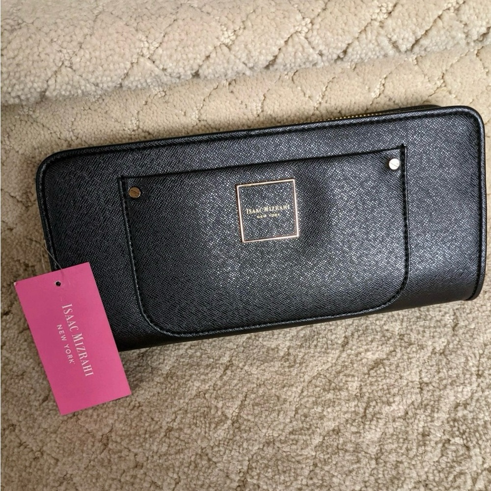 Issac Mizrahi Saffino Valerie Clutch in Black Leather ~ NWT